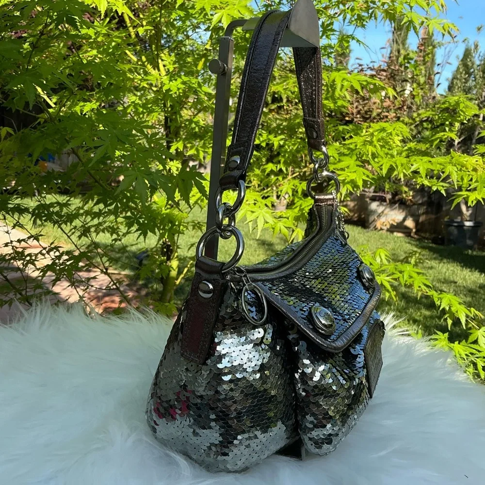 Coach Poppy Y2K Silver Sequin Groovy Shoulder Crossbody Hand Bag - Picture 9 of 16